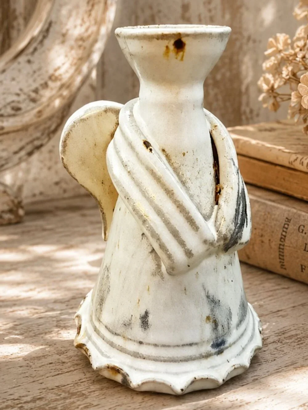 Vintage Signed Studio Pottery Angel Taper Candle Holder